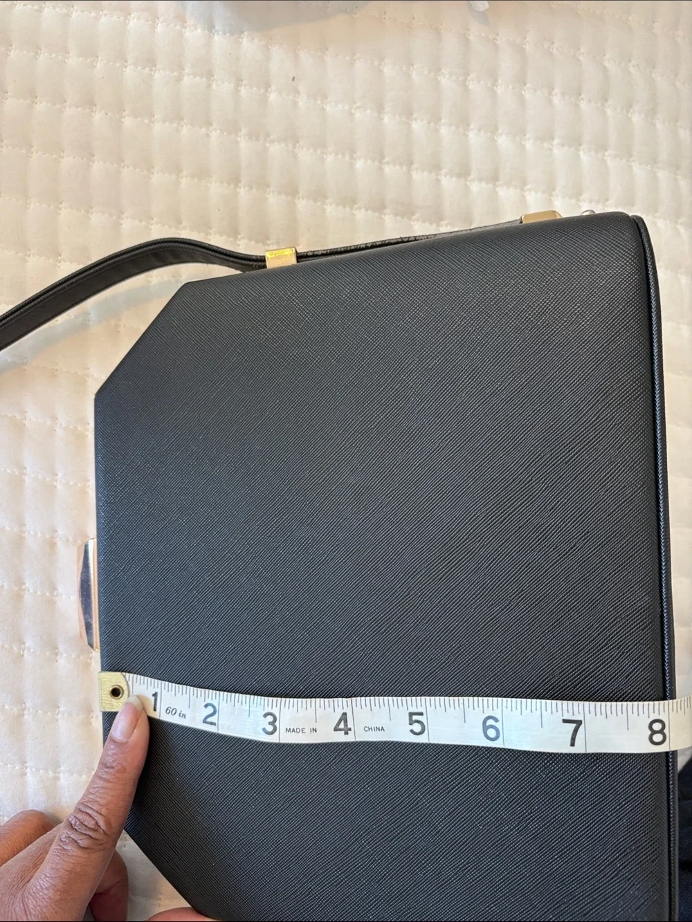 Miztique Classic Structured Black Shoulder Bag with Gold Hardware - Picture 7 of 11